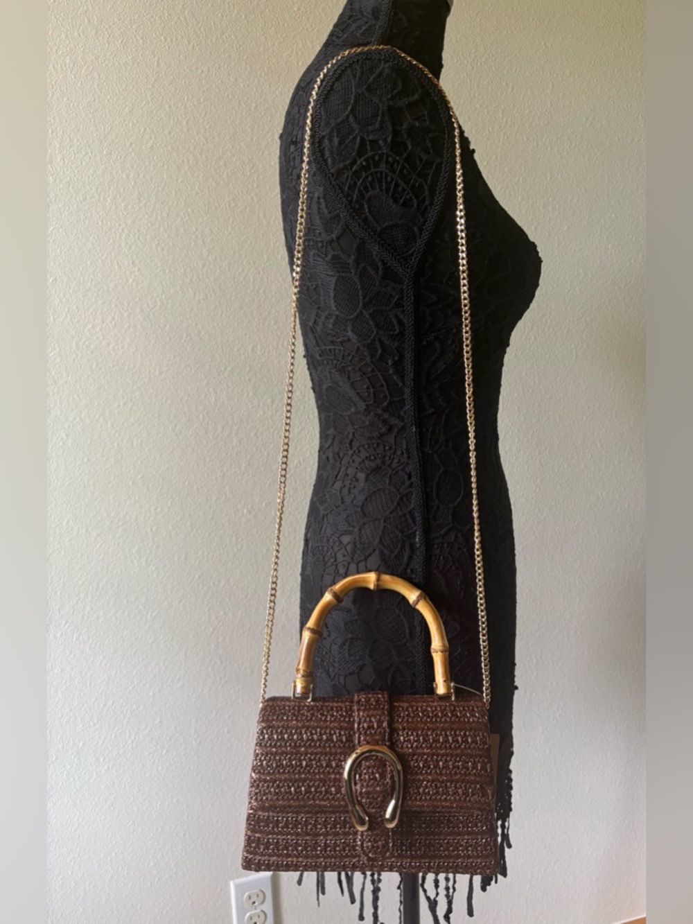 Tommy Bahama Brown Woven Crossbody with Bamboo Handle - Picture 5 of 7
